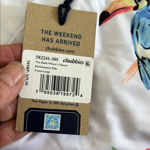 New w/Tags Chubbies White Tropical Print Men's Shirt "The Dude Where's Macaw" ❤️ - Picture 4 of 6